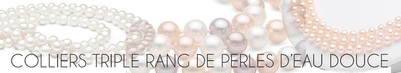 Colliers triple rang de perles de cultire d'eau douce, perles colorees